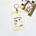 Cute Coffee Dog Cartoon ID Card Holder with Keychain Kawaii Bus Card Protector Case - Single Bread Dog / Round Buckle