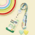 Cute cartoon ID card holder with lanyard student campus meal card protective sleeve case - Little Yellow Duck And White Goose / Rainbow Goose Retractable Long Lanyard (White Goose)