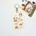 Cute cartoon bread card holder keychain student access control bus badge protector case with metal ring - Snack Bread Dog / Round Buckle