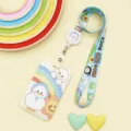 Cute cartoon sliding card holder with lanyard, perfect for students school ID badges. - Rainbow White Goose / Rainbow Goose Retractable Long Lanyard (White Goose)