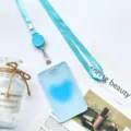 Transparent student card holder with blue lanyard, cute ID badge case and retractable reel. - Blue Heart (With Blue Retractable Lanyard)