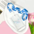 Transparent card holder with blue daisy lanyard, cute butterfly design for students and daily. - Transparent Blue Butterfly + Blue Regular Lanyard