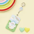 Cute cartoon sliding card holder with retractable reel, ideal for student ID and bus passes. - Blue Hat White Goose / Blue Hat White Goose + White Retractable Badge Clip (White Goose)
