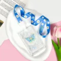 Clear transparent card holder with blue daisy lanyard and cute butterfly student ID card case - Gradient Blue Butterfly + Blue Regular Lanyard