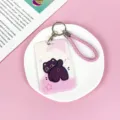 Lindo tarjetero de dibujos animados con correa, diseño de gato adorable para estudiantes. - Gato Negro Pouting (Con Cuerda De Mano Rosa)