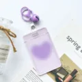 Purple transparent cardholder with cute keychain and bell, stylish student bus card protector. - Purple Heart (With Purple Bell Lobster Clasp)