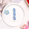 Blue acrylic U-chain and flower pendant DIY accessory for phone case, bag, and keychain decoration. - U-Shape Chain Accessory / Gray Blue Chain