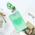 Green transparent student card holder with keychain bell cute bus ID badge protective cover - Green Heart (With Green Bell Lobster Clasp)