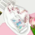 Transparent card sleeve with pink lanyard, cute butterfly and summer style cartoon design. - Sunrise Pink Butterfly + Pink Regular Lanyard