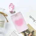 Pink transparent badge holder with keychain and bell, cute student bus card protector case. - Pink Heart (With Pink Bell Lobster Clasp)