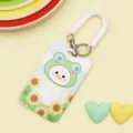 Cute cartoon slide card holder with spring lanyard, portable ID card badge protector sleeve. - Sunflower White Goose / White Spring Rope