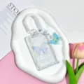Transparent card holder with butterfly charm and white coiled lanyard for student ID cards. - Transparent Blue Butterfly + White Spring Rope
