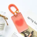 Transparent student card holder with orange coil spring strap, cute transparent badge holder - Orange Heart (With Orange Spring Rope)