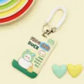 Cute cartoon slide card holder student campus ID badge protector with coil keychain. - Little Yellow Duck And White Goose / White Spring Rope