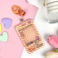 Transparent Card Holder Cute Claw Machine ID Badge Holder with Lanyard Bell for Students - Orange Grid Game Console + Orange Bell Lobster Clasp