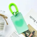 Clear student card holder with neon green coiled wrist strap, transparent ID badge case - Green Heart (With Green Spring Rope)