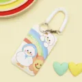 Cute cartoon duck sliding card holder with spiral lanyard for campus student ID badge. - Rainbow White Goose / White Spring Rope