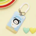 Cute cartoon duck slide card holder with white spring lanyard, blue student campus badge case. - Braided White Goose / White Spring Rope