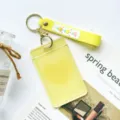 Transparent student card holder with yellow lanyard cute floral badge holder case - Yellow Heart (With Yellow Flower Keychain)