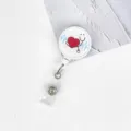 Retractable nurse badge reel with cute stethoscope heart design, white plastic ID card holder clip. - EKG Stethoscope Style