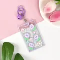 Portacarte trasparente a tema floreale viola con grazioso portachiavi a campanella per studenti. - Fiore Viola e Chiusura a Campanella