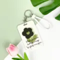 Ins style card holder with braided lanyard, cute black flower pattern design for ID bus card. - English Green Leaf Black Flower / White Braided Rope