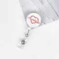 Retractable ID badge reel holder with cute red heart ECG pattern for medical staff. - EKG Pulse Heart Style