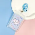 Transparent ID card holder with cute bird insert card, blue keychain, and bell for students. - Blue Background White Goose Paper Card (Medium Blue Bell Lobster Clasp)