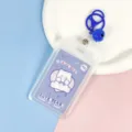 Cute Transparent ID Card Holder with Blue Lanyard Clip and Bell Badge Protector Case - Dark Blue Background White Bear Paper Card (Dark Blue Bell Lobster Clasp)