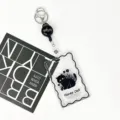 Transparent card holder with cute black cat design and retractable reel, ideal for ID badges. - Flower Black Cat (Black Retractable Buckle)