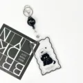 Transparent badge card holder with retractable reel and cute black cat design for daily use - Bucket Black Cat (Black Retractable Buckle)