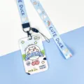 Cute cartoon cow ID card holder with matching lanyard for student bus card protective case. - Apple Cow / Rainbow Little Goose Long Lanyard