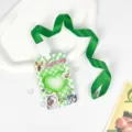 Clear card holder with green lanyard transparent badge holder for school student ID card - Green Checkerboard Dog + Green Lanyard