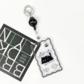 Clear badge holder with cute black cat design, retractable reel and keychain for ID cards. - Paper Black Cat (Black Retractable Buckle)