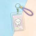 Cute transparent ID card holder with purple braided strap and cute puppy design for students. - Purple Background White Dog Paper Card (Purple Wrist Strap)