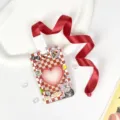 Clear card holder with red lanyard cute cat checkerboard ID badge holder for students - Red Checkerboard Cat + Red Lanyard