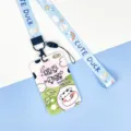 Cute cartoon cow ID card holder with matching lanyard, perfect for students and office workers. - Peach Cow / Rainbow Little Goose Long Lanyard