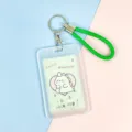 Cute transparent card holder with green braided strap and lovely dinosaur insert design. - Green Background Small Dinosaur Paper Card (Green Wrist Strap)