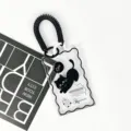 Clear card holder with cute black cat pattern, spring coil lanyard, ideal for student ID card. - Fishbone Black Cat (Black Double Circle Spring Rope)