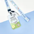 Cute cartoon cow id card holder with matching neck lanyard for students and daily commuting use. - Cow On Meadow / Rainbow Little Goose Long Lanyard
