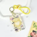Dopamine yellow plaid transparent ID card holder with lanyard cute puppy design for students - Yellow Checkerboard Dog + Silicone Keychain