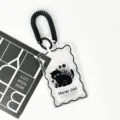 Transparent ID card holder with black spring lanyard and cute black cat design for students. - Flower Black Cat (Black Double Circle Spring Rope)
