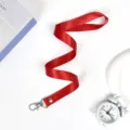 Red lanyard for ID badge, office neck strap with metal hook, 1.5 cm width variant. - Red Hook Lanyard