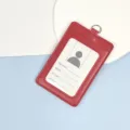 Red leather badge holder ID card case with metal ring for office employee student use. - Red Leather Holder (Without Lanyard)