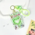 Dopamine transparent card holder with lanyard cute dog design student ID badge cover key chain - Green Checkerboard Dog + Silicone Keychain