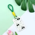 INS Style Cute Cherry Card Holder with Green Braided Lanyard ID Badge Protector Cover - English Black Cherry / Green Short Braided Rope