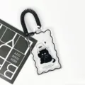 Clear transparent ID card holder with black spring wrist strap and cute black cat design. - Bucket Black Cat (Black Double Circle Spring Rope)