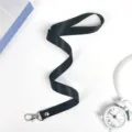 Black ID card lanyard with metal hook, durable neck strap for employee badge and exhibition. - Black Hook Lanyard