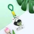 Green woven lanyard card holder badge protector with double heart design for daily commuter use - English Black Green Heart / Green Short Braided Rope