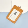 Leather ID card holder with dual slots, professional badge case for office or school use. - Orange Leather Holder (Without Lanyard)